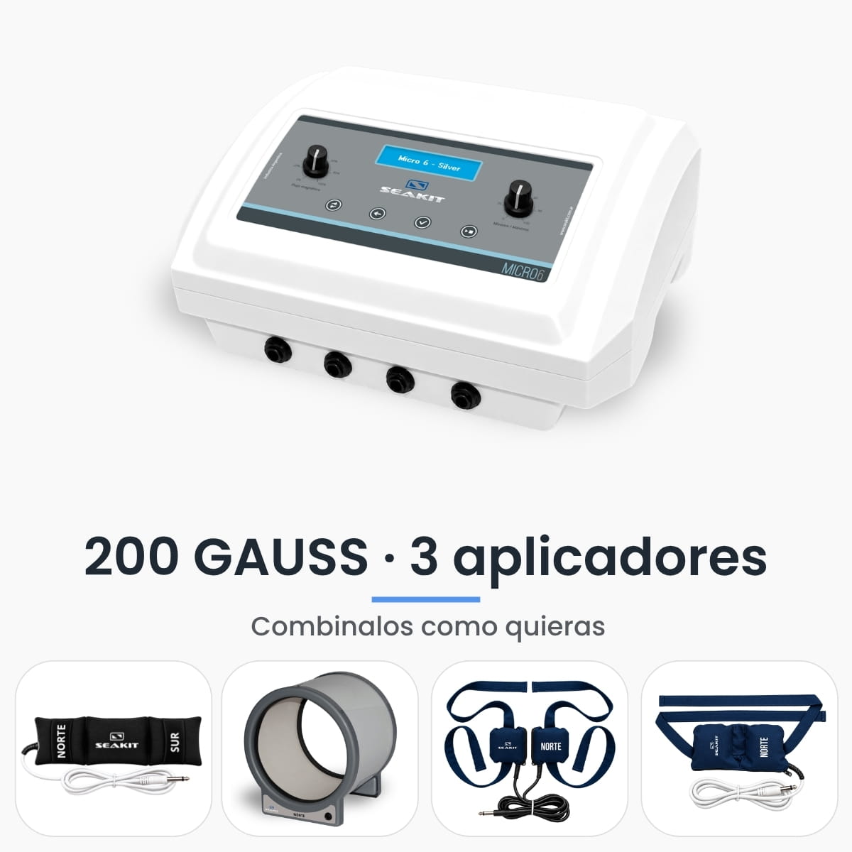 Magneto profesional Micro 6 Silver 200 GAUSS con 3 aplicadores Magneto profesional Micro 6 Silver Seakit de 200 GAUSS con 3 aplicadores