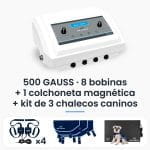 Magnetoterapia canina Micro 6 Platinum Seakit de 500 GAUSS con kit de 3 chalecos con 8 bobinas mas Colchoneta Magnética Focalizada