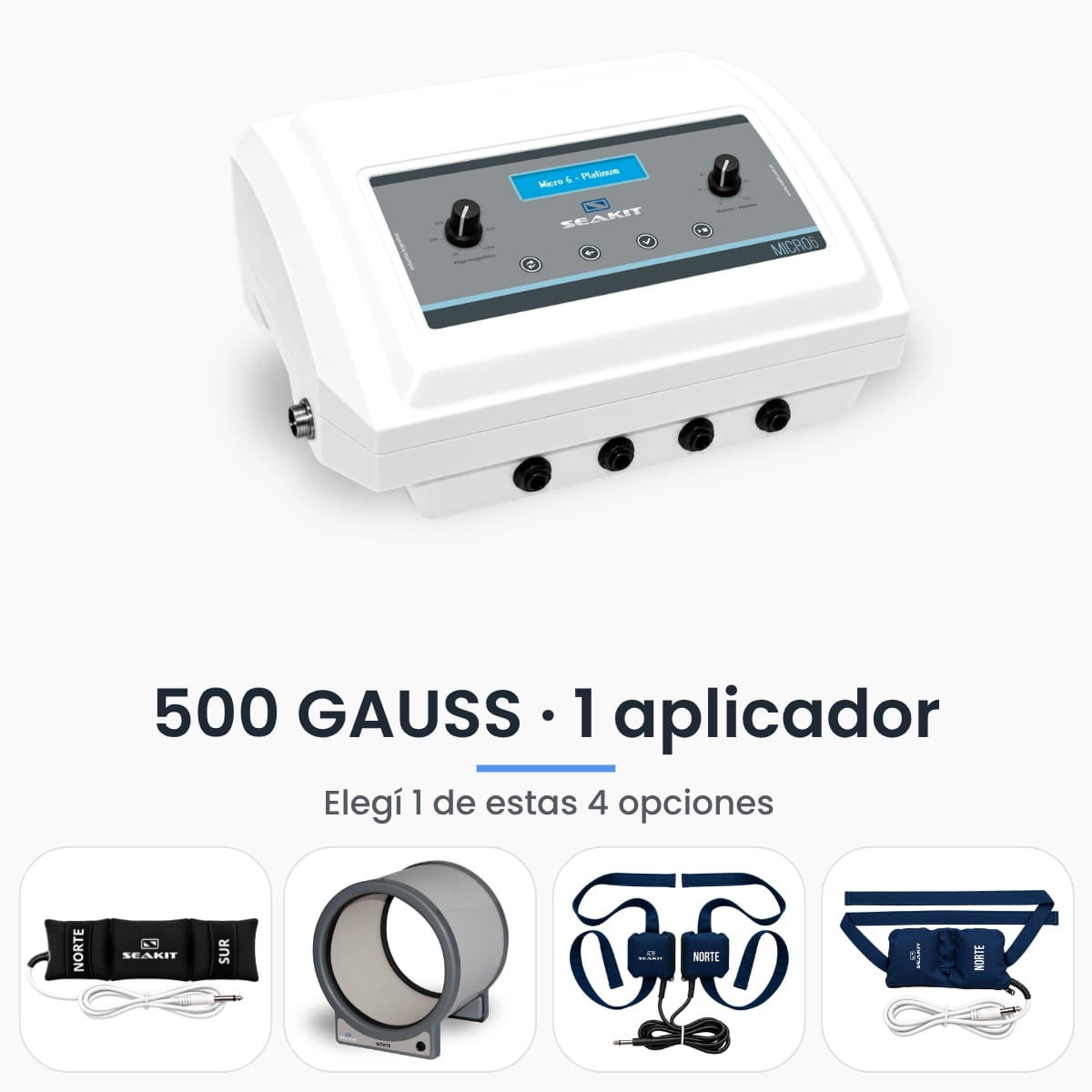Magnetoterapia para consultorio Micro 6 Platinum 500 GAUSS con 1 aplicador Magnetoterapia para consultorio Micro 6 Platinum Seakit de 500 GAUSS con 1 aplicador