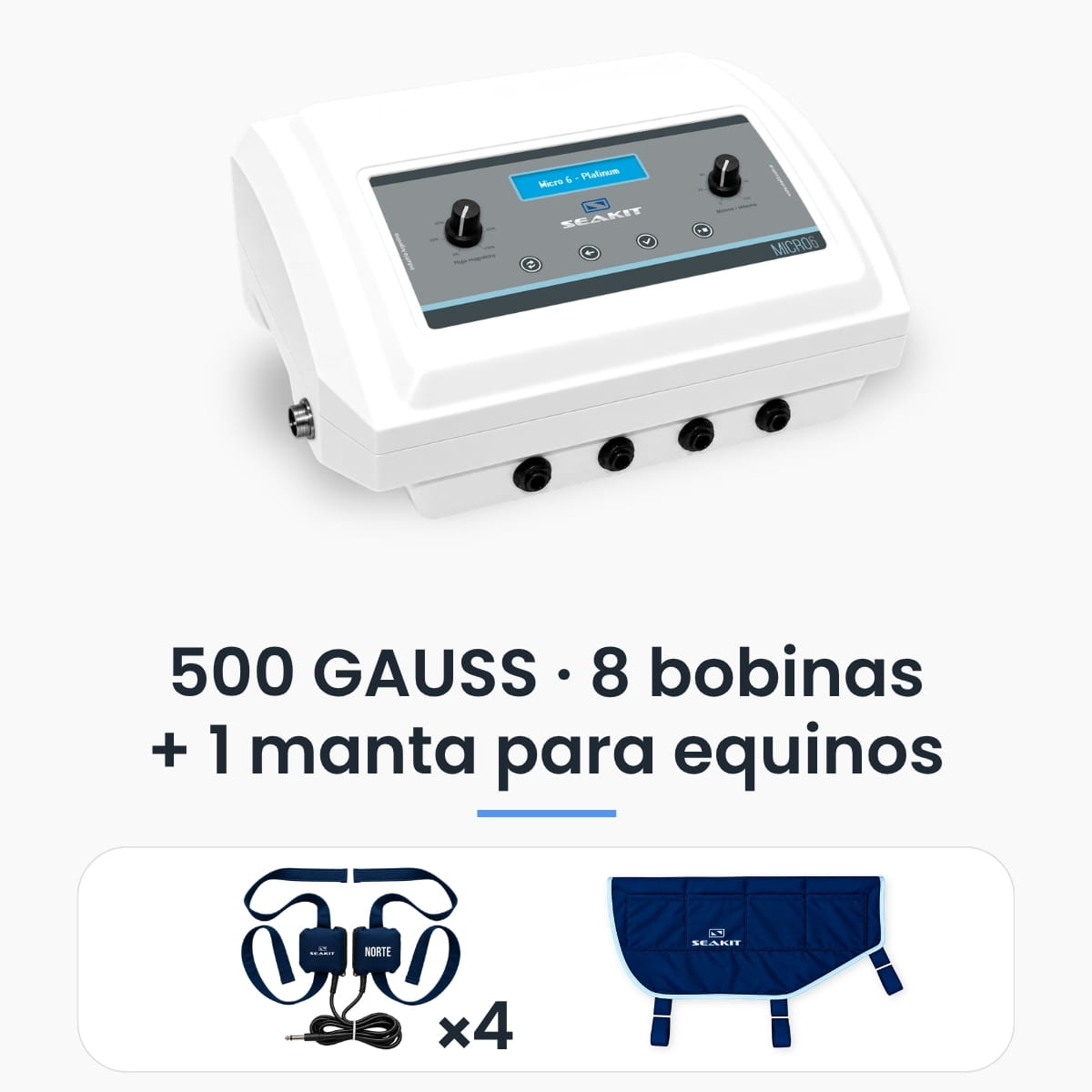 Magnetoterapia equina Micro 6 Platinum 500 GAUSS con manta y 8 bobinas Magnetoterapia equina Micro 6 Platinum Seakit de 500 GAUSS con manta y 8 bobinas