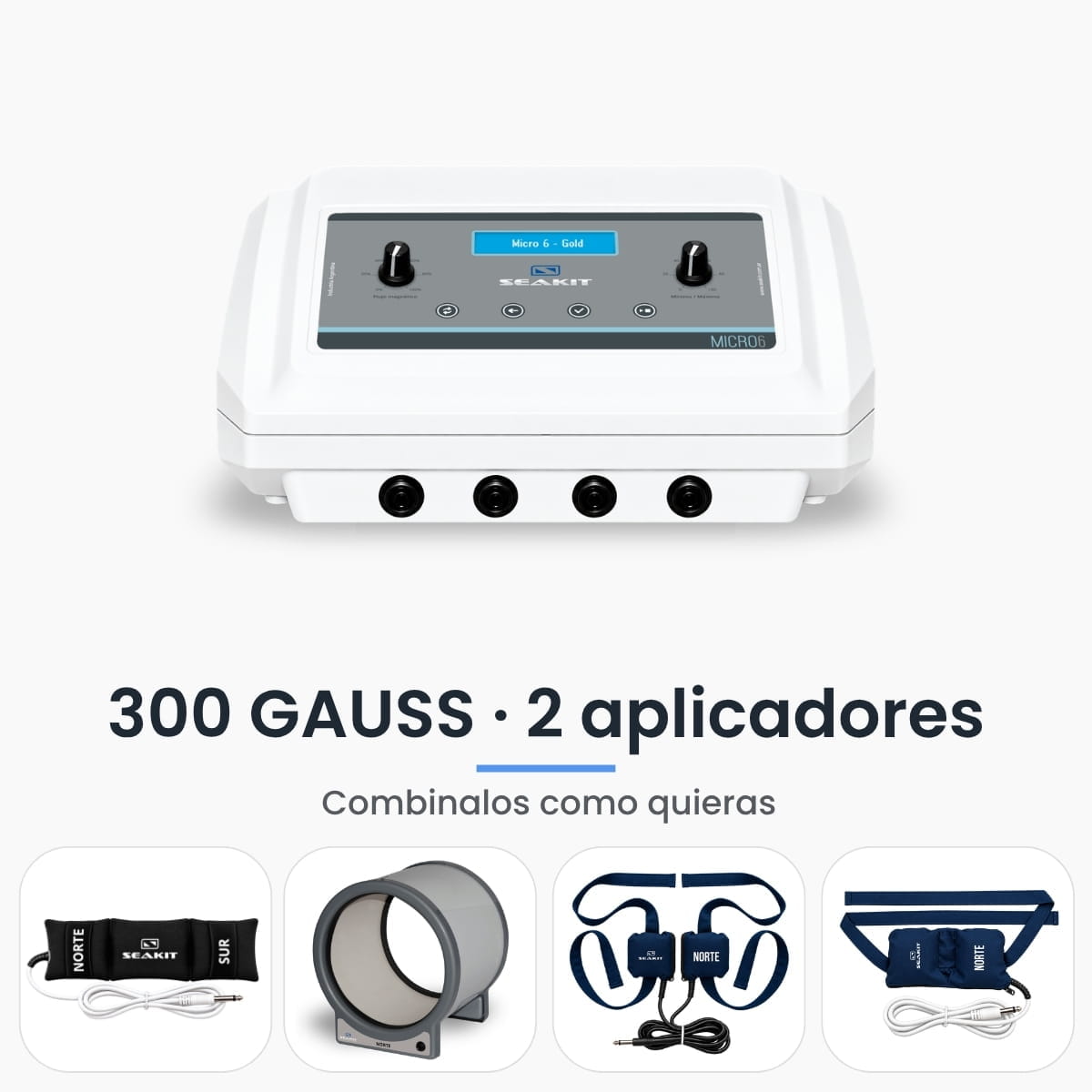 Magnetoterapia profesional Micro 6 Gold 300 GAUSS con 2 aplicadores Magnetoterapia profesional Micro 6 Gold Seakit de 300 GAUSS con 2 aplicadores